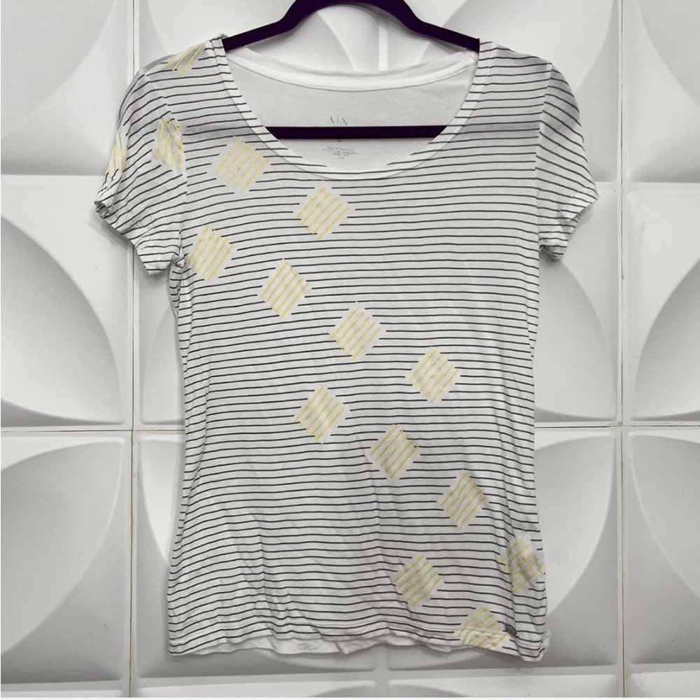 A/X Armani Exchange White and Grey Striped Tee